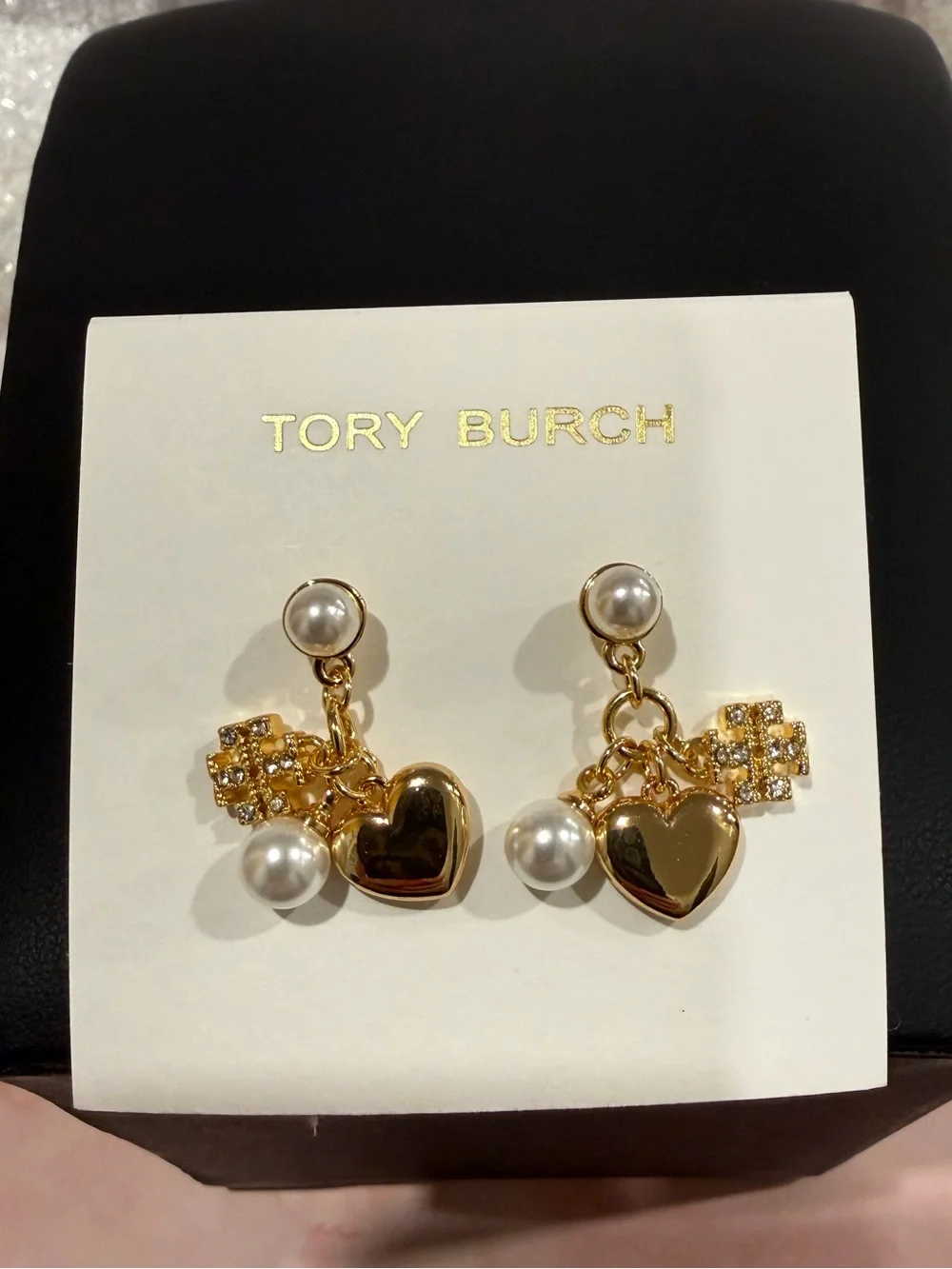 Tory Burch | Gold Plated Icon, Heart & Pearl Drop Earrings | Small